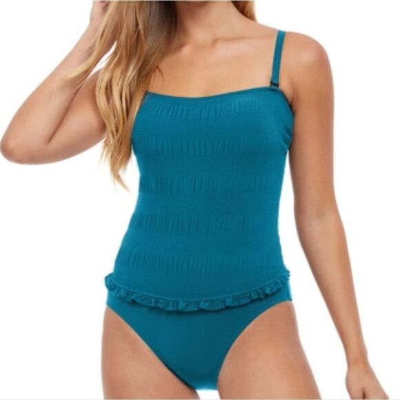 Profile by Gottex Women's Cote D'Azur Teal Bandeau One Piece Swimsuit Size 14 - Picture 1 of 14